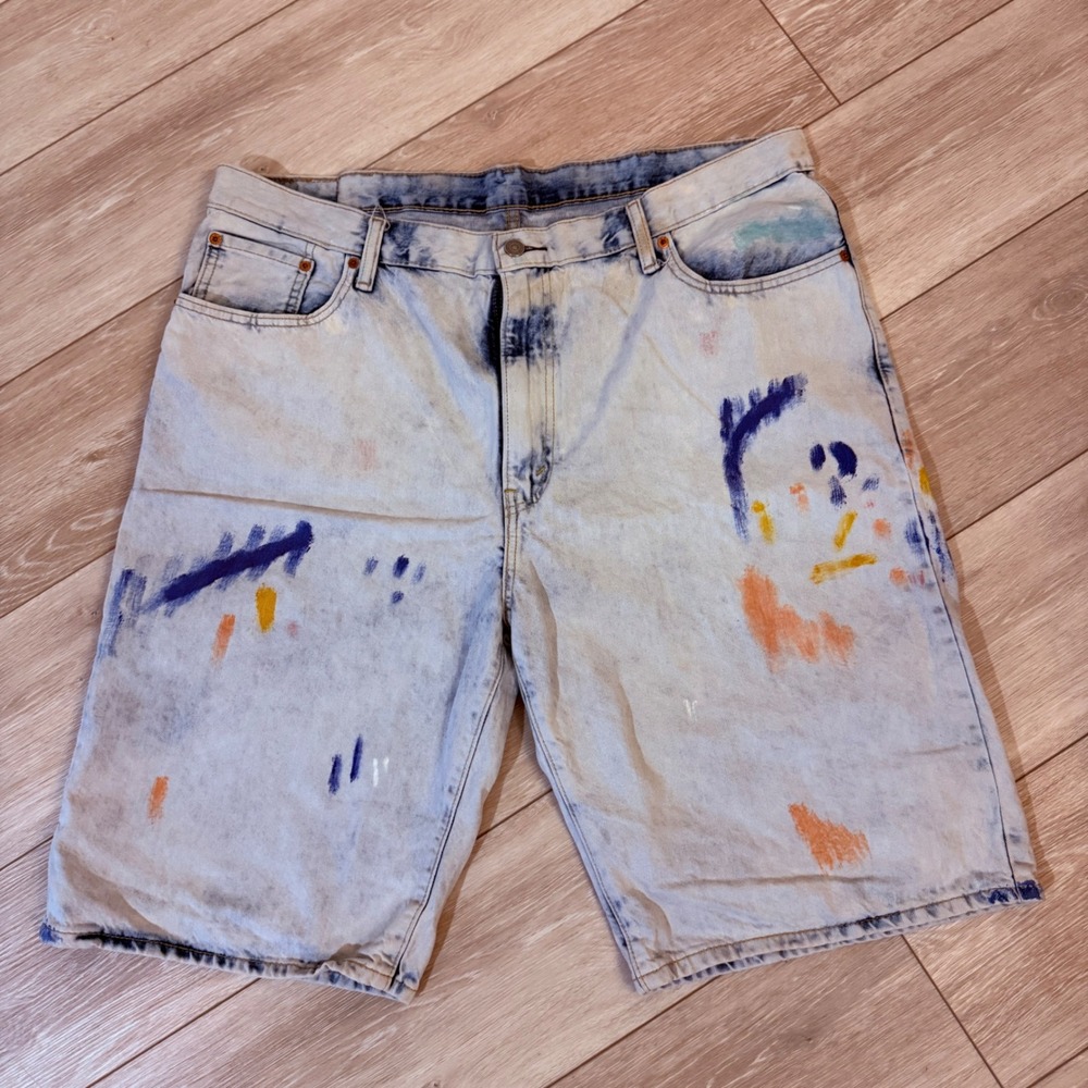 Men's Levi's Distressed Painted Dad Denim Jean Shorts Jorts Vintage theme sz 40 - Picture 4 of 5